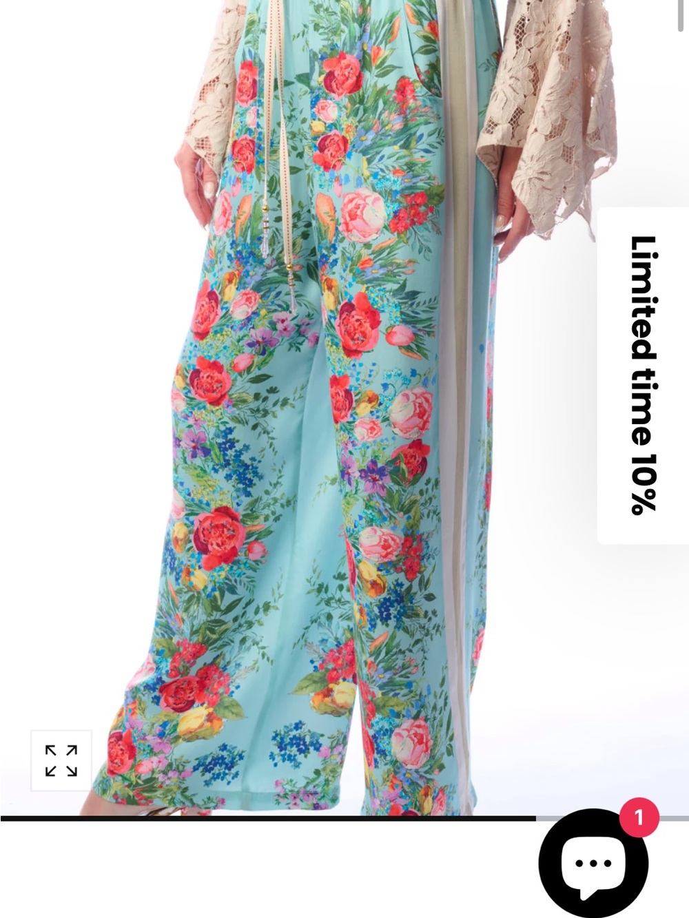 NWT Aratta Silent Journey ROMA Floral Wide-Leg Pants - Aqua Floral - Picture 7 of 16